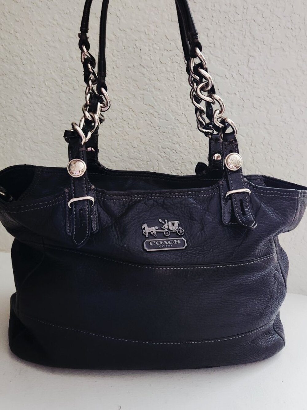 Vintage Coach Madison Black Leather Y2k Shoulder Bag Purse Tote
